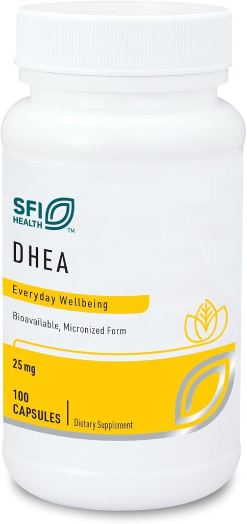 Klaire Labs SFI Health DHEA 25mg - Dehydroepiandrosterone Derived from Wild Yam - Micronized for Superior Absorption - Soy-Free, Hypoallergenic Supplement for Men & Women (100 Capsules)
