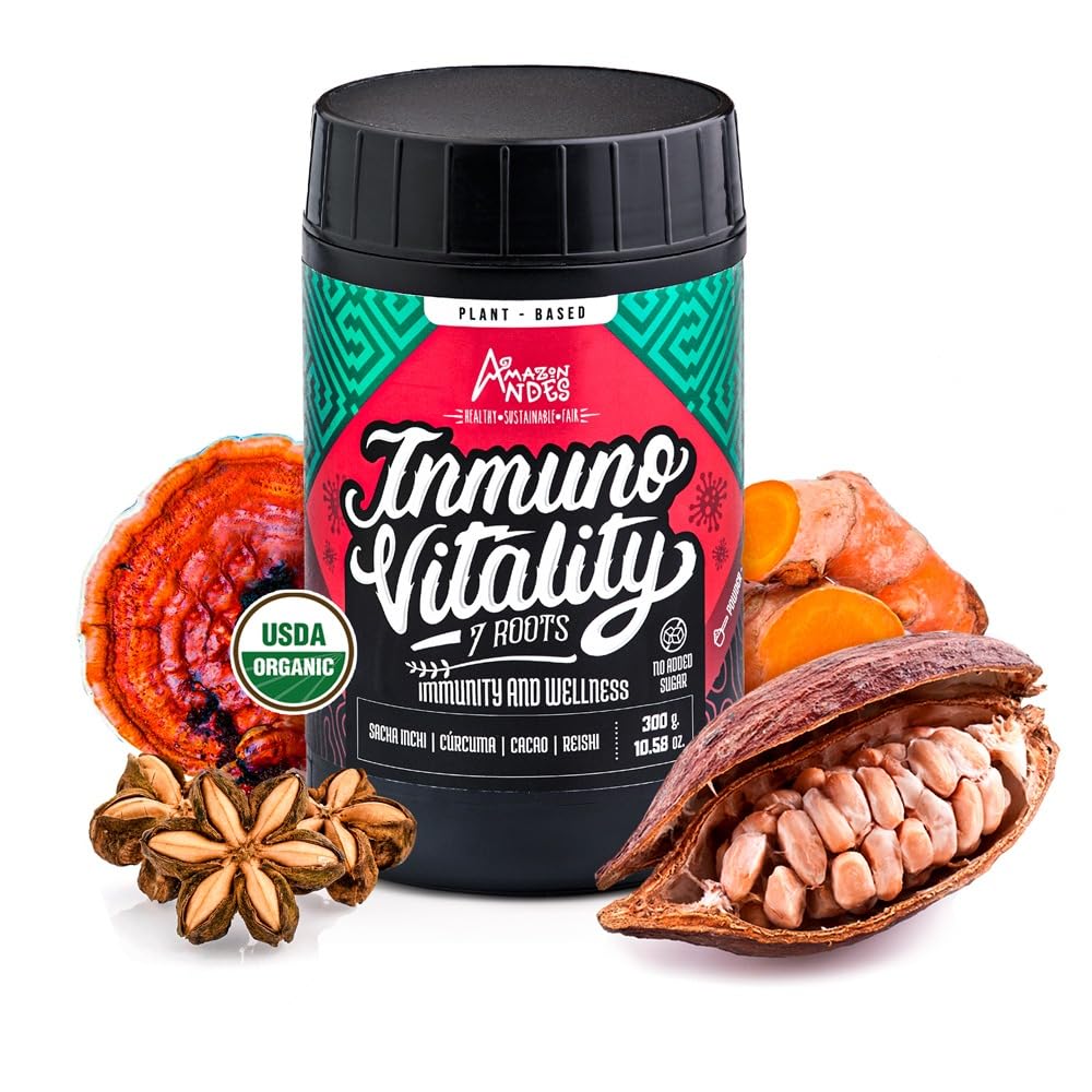 Super Immunity Booster blend l Cacao, Sacha inchi, Turmeric and Reishi Powder l Powerful Organic Superfoods Mix l 300gr Multivitamin l 100% Natural & Ntutrient Rich l   Andes