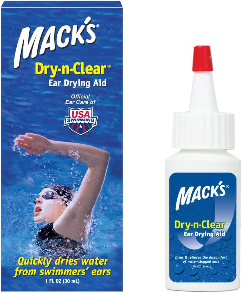 Mack's Dry-n-Clear® Ear Drying Aid - Swimmers Ear Drops for Water Clogged Ears After Swimming, Showering, Scuba Diving and Surfing - 1 Fl Oz