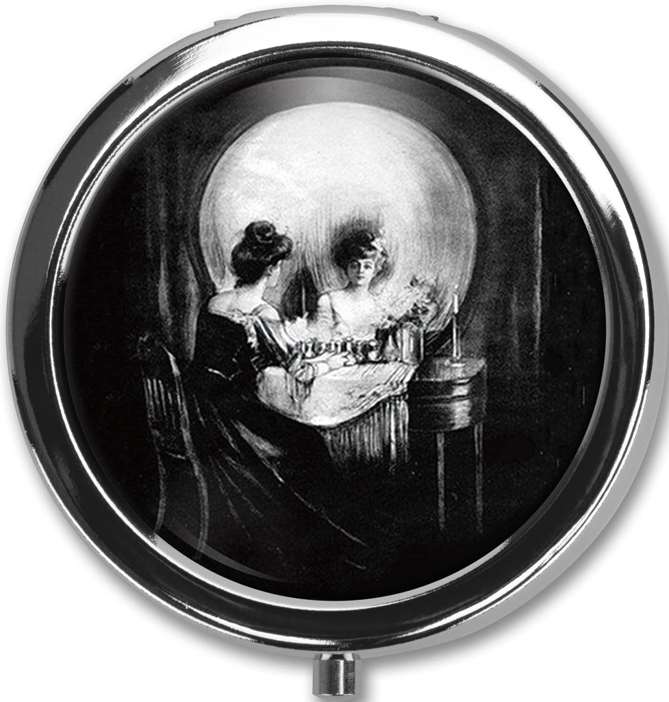 Pill Box Case Pillbox Holder Trinket Stash Box Arsenic Vintage Style Medicine Vitamin Pill Organizer Case (Skull)