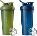 BlenderBottle Classic Shaker Bottle Perfect for Protein Shakes and Pre Workout, 28-Ounce (2 Pack), Moss and Navy