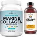 Marine Collagen Powder + Vitamin C - Perfect Skin from Within Combo. Wild-Caught Cod Fish Peptides, Liposomal VIT C Liquid 1000mg. Boost Production and Synthesis for Healthy Aging, Beauty, Wellness.