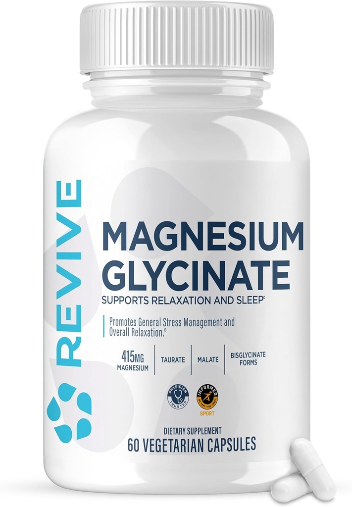 Revive MD Pure Magnesium Glycinate 200mg – High Absorption Supplement for Relaxation, Stress Relief, Sleep & Memory Support – Promotes Strong Bones, Healthy Nerve & Muscle Function (60 Servings)