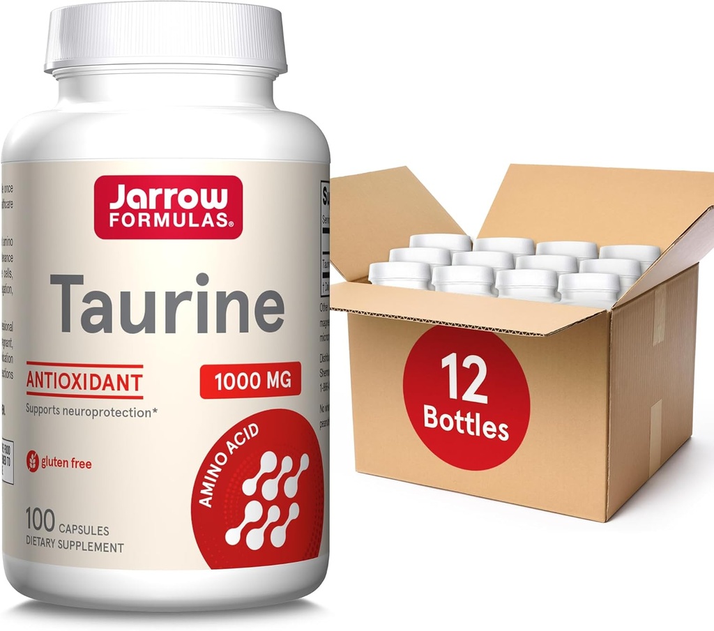Jarrow Formulas Taurine 1000 mg, Dietary Supplement, Amino Acid Supplement for Brain Health Support, 100 Capsules, 100 Day Supply, (Pack of 12)