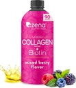 Zena Nutrition Liquid Collagen Peptides and Biotin, 2500mg Verisol Bioactive Collagen Peptides, 5000mcg Biotin, Hair, Skin, Nail Supplement for Women and Men, Mixed Berry, 90 Servings, 30 fl oz