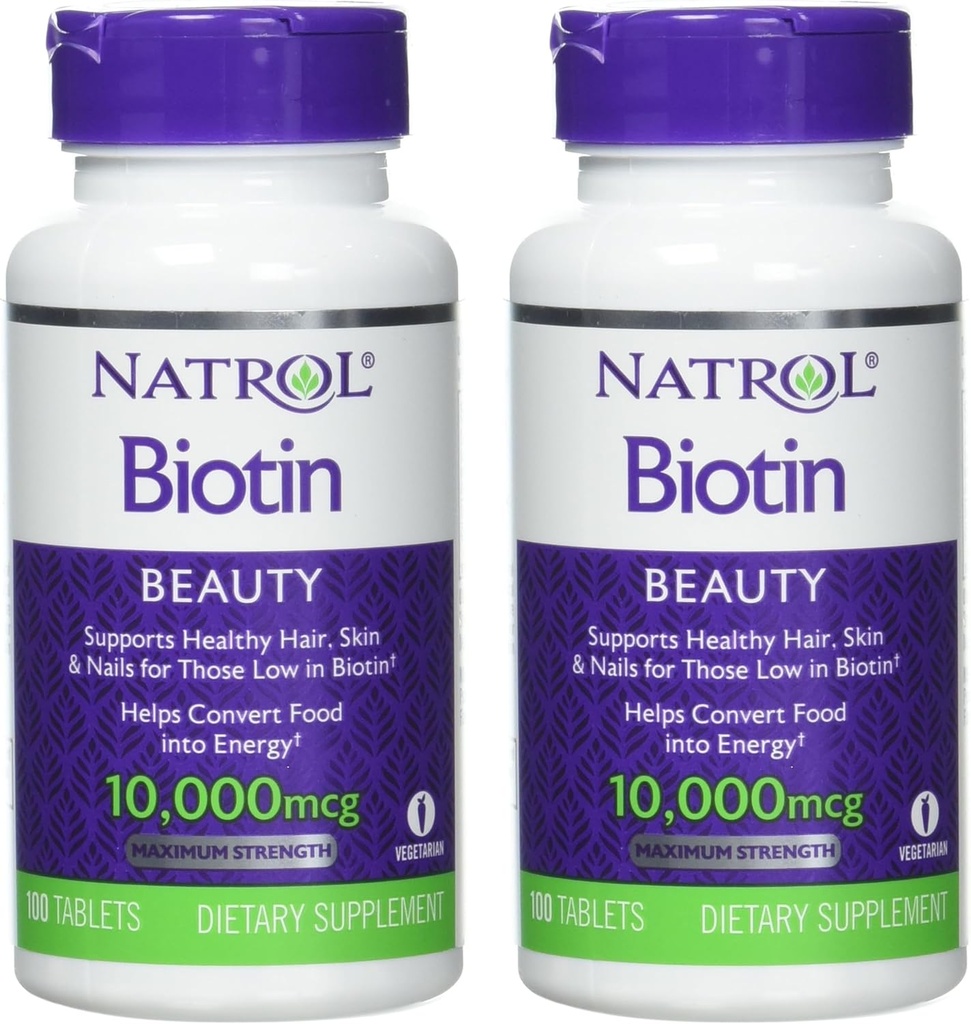 Natrol Biotin Tablet 10000 mcg, 100 Count (Pack of 2)