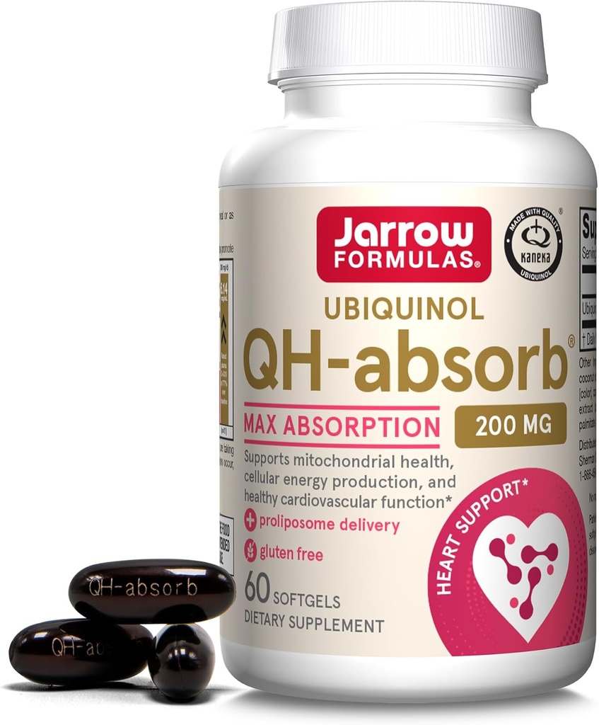 Jarrow Formulas QH-absorb 200 mg - High Absorption Co-Q10 - Active Antioxidant Form of Co-Q10 - Supports Mitochondrial Energy Production &Cardiovascular Health - Up to 60 Servings
