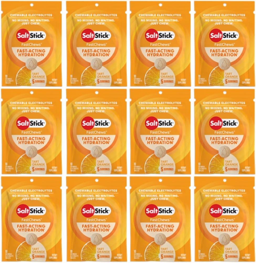 SaltStick Electrolyte FastChews - 120 Count Orange Flavor - Electrolyte Tablets for Hydration, Salt Tabs - 10 Count (Pack of 12)