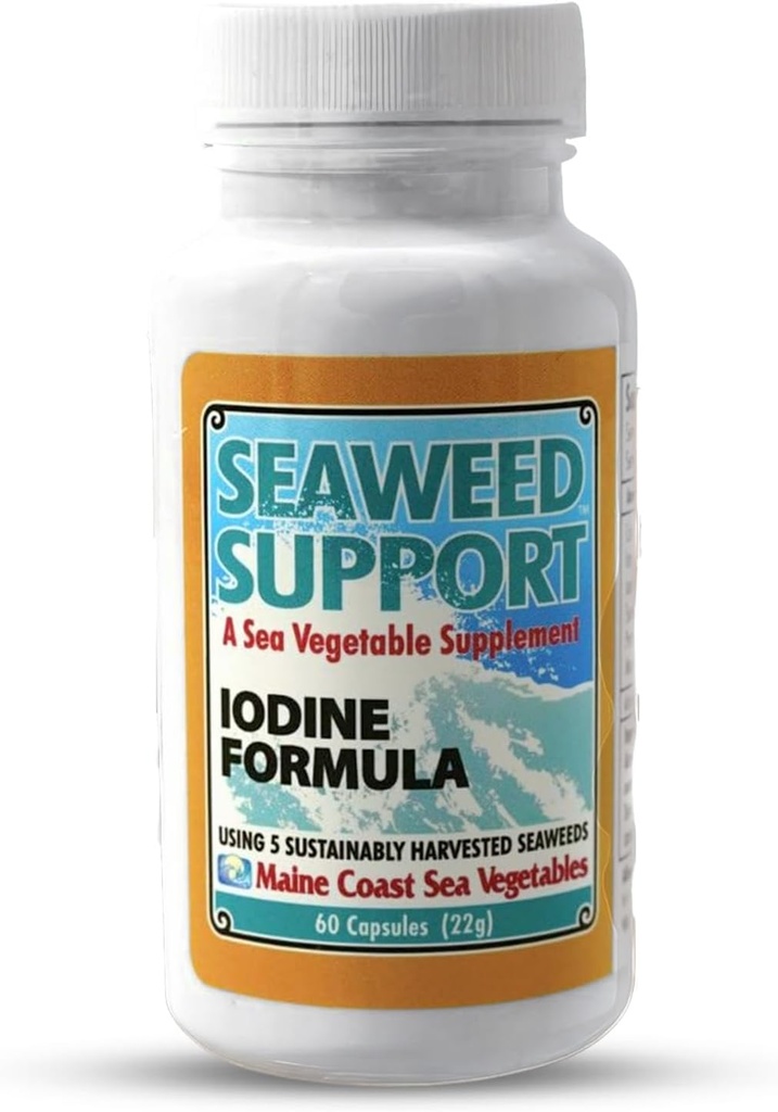 Maine Coast Sea Vegetables Seaweed Support Iodine Formula | Source of Iodine from Seaweed | Daily Use Iodine Supplement | Organic Alaria, Rockweed, Sea Lettuce, Dulse & Bladderwrack blend | 60 Capsule