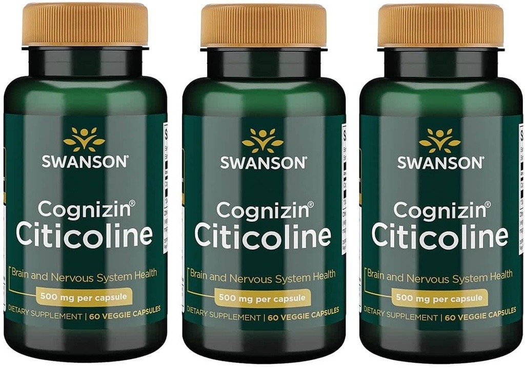 Swanson Cognizin Citicoline 1,000 Milligrams 60 Veg Capsules (3 Pack)
