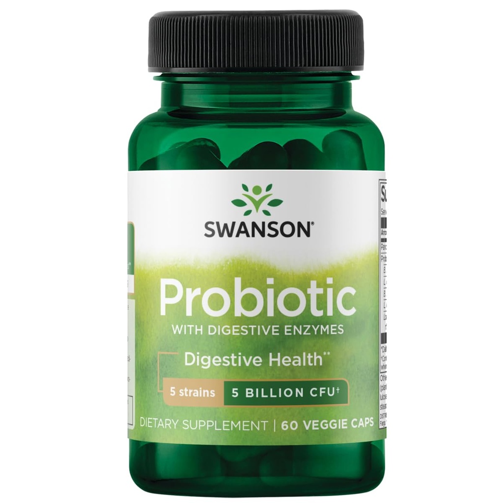 Swanson Probiotic with Digestive Enzymes 5 Billion Cfu 60 Veg Capsules