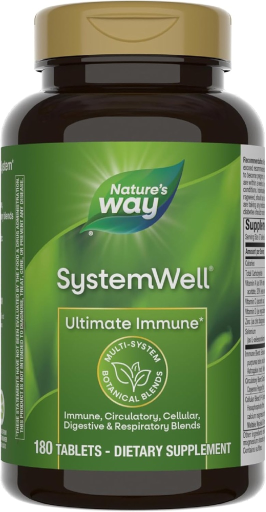 Nature's Way Systemwell Ultimate Immune*, with Vitamins C, A, D, Zinc, Selenium, Multi-System Botanical Blends Including Immune, Respiratory, Digestive, & Circulatory, 180 Tablets (Packaging May Vary)