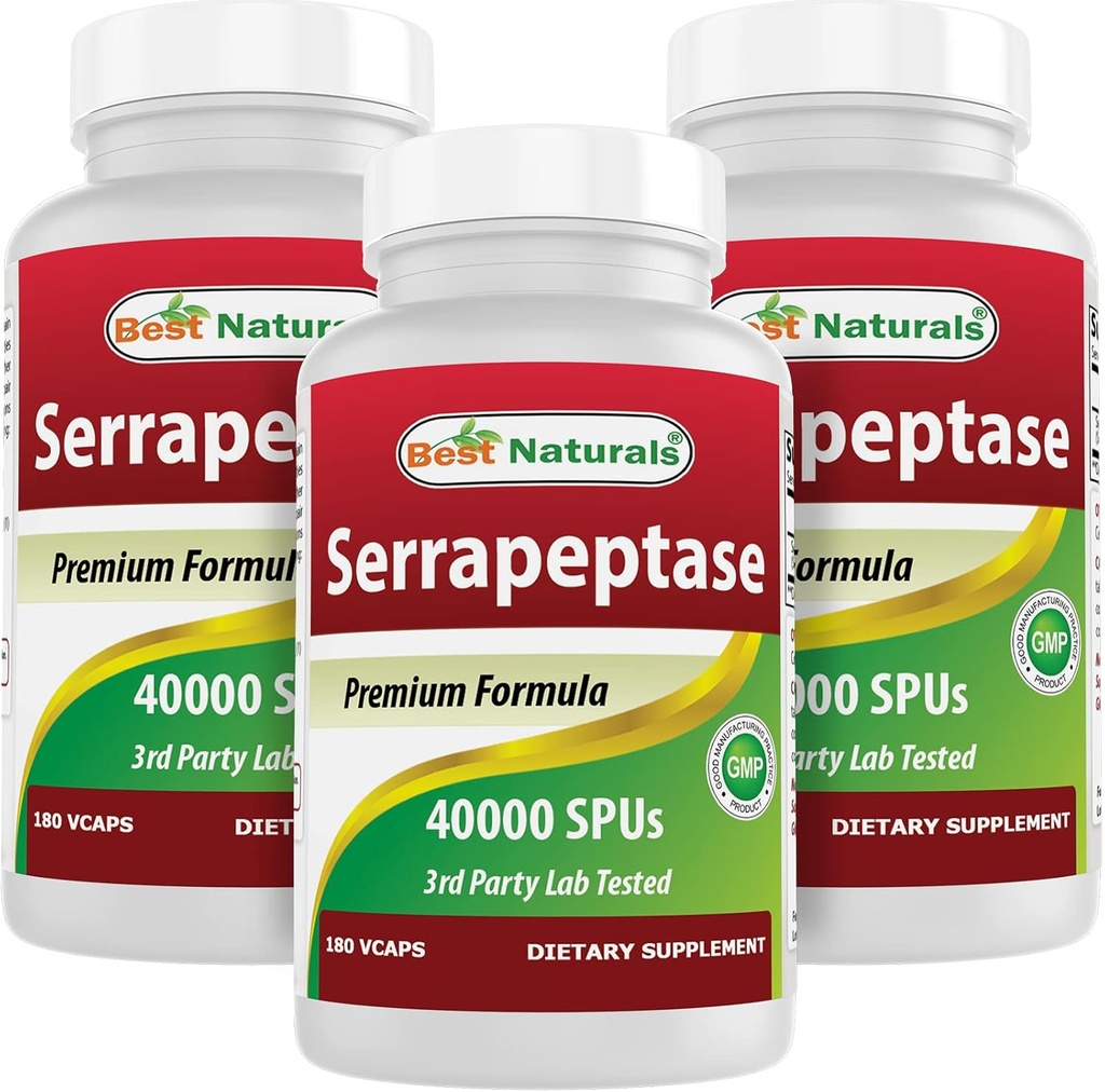 Best Naturals Serrapeptase 40000 SPUs 180 Capsules (180 Count (Pack of 3))