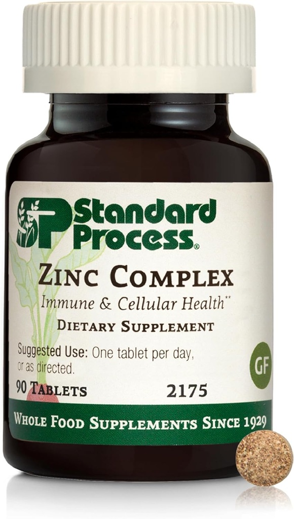 Standard Process Zinc Complex - Enzyme Function Support to Aid Normal Testes Function - Supports Immune Health & Cellular Energy - Gluten-Free, Non-Dairy & Non-Soy - 90 Tablets (90 Servings)