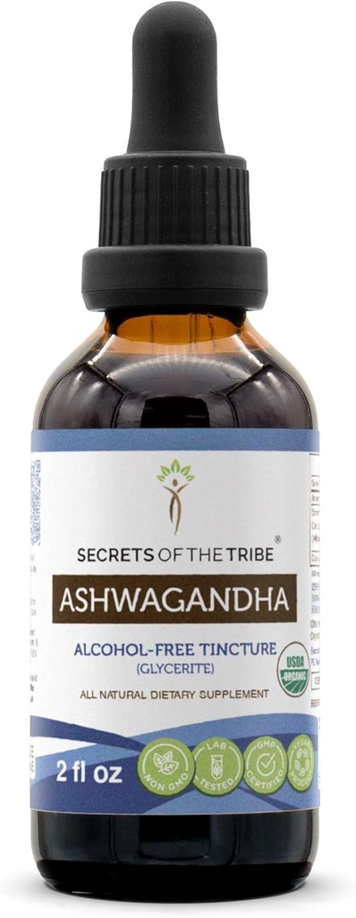 Ashwagandha USDA Organic Tincture Alcohol-Free Extract, Ashwagandha Withania Somnifera Anti-Stress and Relaxation (2 FL OZ)
