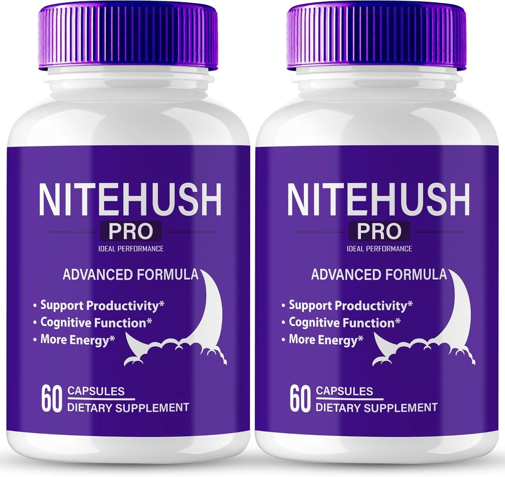 Nite Hush Pro Brain Supplements for Memory and Focus Capsules, NiteHush Advanced Formula Brain Health Support - Maximum Strength Nootropics NiteHushPro All Natural Support Pills Reviews (2 Pack)