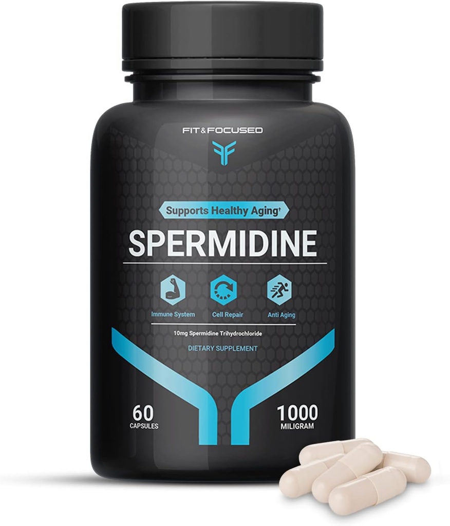 Fit & Focused Spermidine Wheat Germ Extract - Spermidine Supplements (10mg of 99% Concentrated Spermidine, 1000mg Equivalent of Organic Fermented Wheat Germ Oil), 60 Capsules