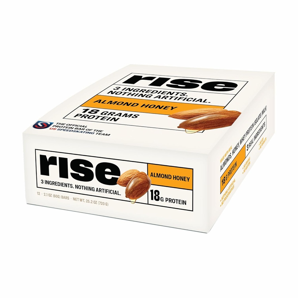 Rise Breakfast Whey Protein Bars Almond Honey, 18g Protein, 2.01 oz (12 Pack)