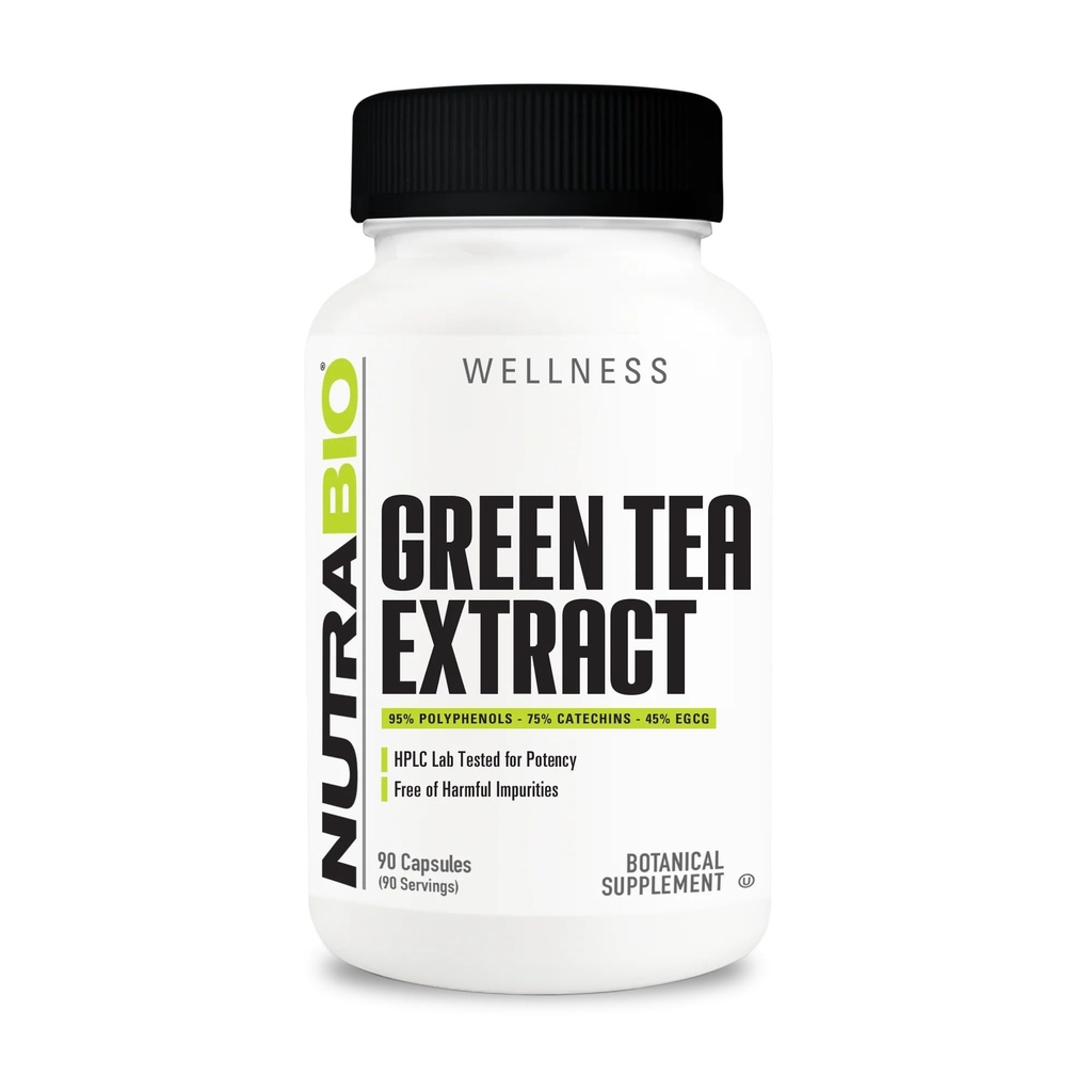 NutraBio Green Tea Extract Capsules, 500mg, Adds Antioxidant Benefits and Helps Overall Health and Well-Being, 90 Count