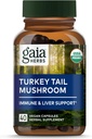 Gaia Herbs Turkey Tail Mushroom - Immune Support Supplement to Help Maintain Liver Health - with Organic Turkey Tail Mushroom Fruiting Body Extract - 40 Vegan Capsules