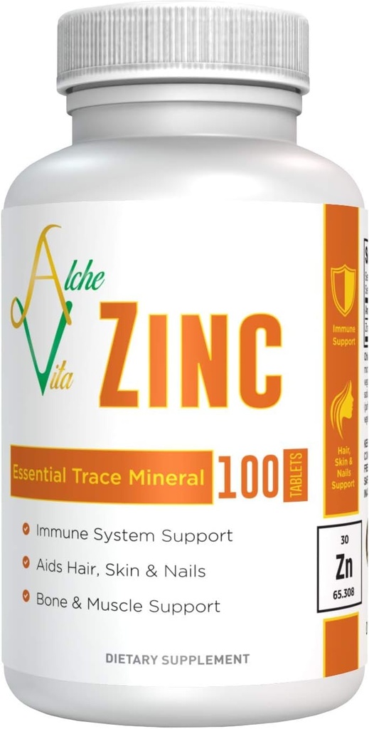 AlcheVita Zinc 50mg – High Bio-Availability – Essential Trace Mineral – Supplement for Immune Support, Bones, Skin & Muscle Support