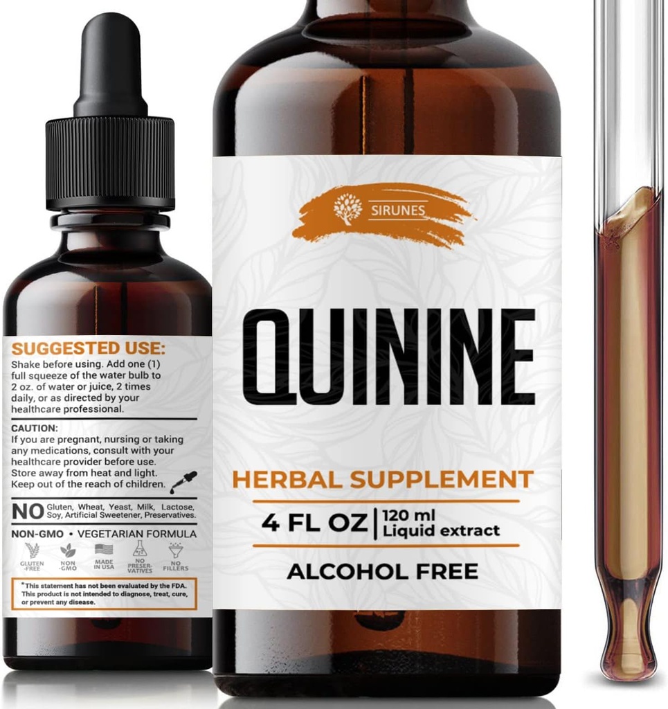 SIRUNES Quinine Tincture Extract Quinine Dried Bark Herbal Supplement Quinine Immune System Support Cinchona Bark Liquid Drops Alcohol and Gluten Free-4 fl Oz