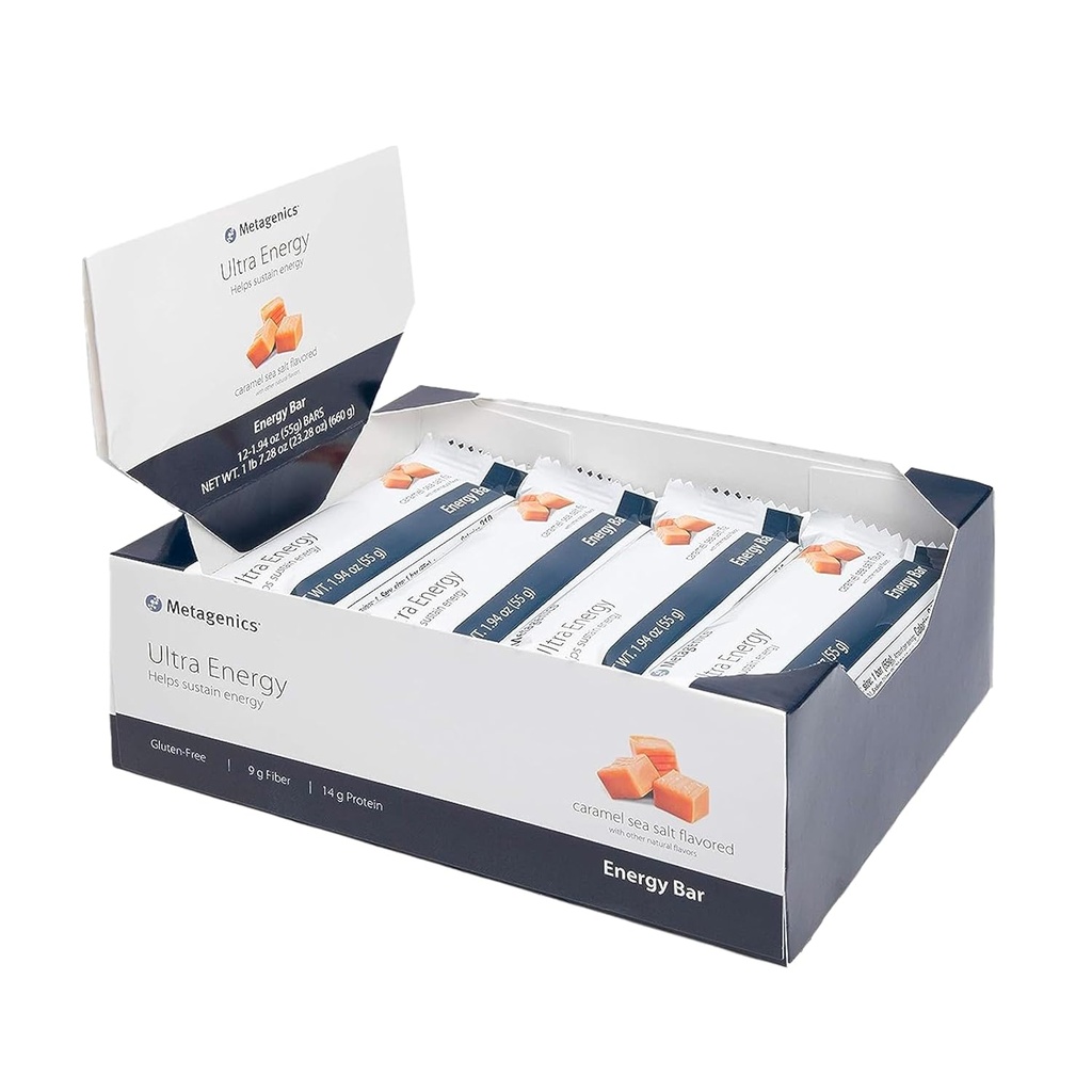 Metagenics Ultra Energy Bars - Helps Sustain Energy, Caramel Sea Salt Flavored | 12 Bars