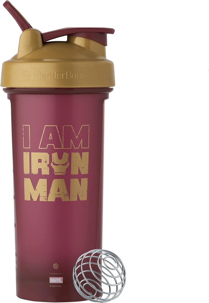 BlenderBottle Marvel Classic V2 Shaker Bottle Perfect for Protein Shakes and Pre Workout, 28-Ounce, Iron Man