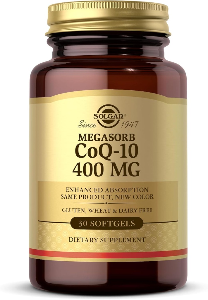 Solgar Megasorb CoQ-10 400 mg, 30 Softgels - Supports Brain Function - Coenzyme Q10 Supplement - Enhanced Absorption - Gluten Free, Dairy Free - 30 Servings
