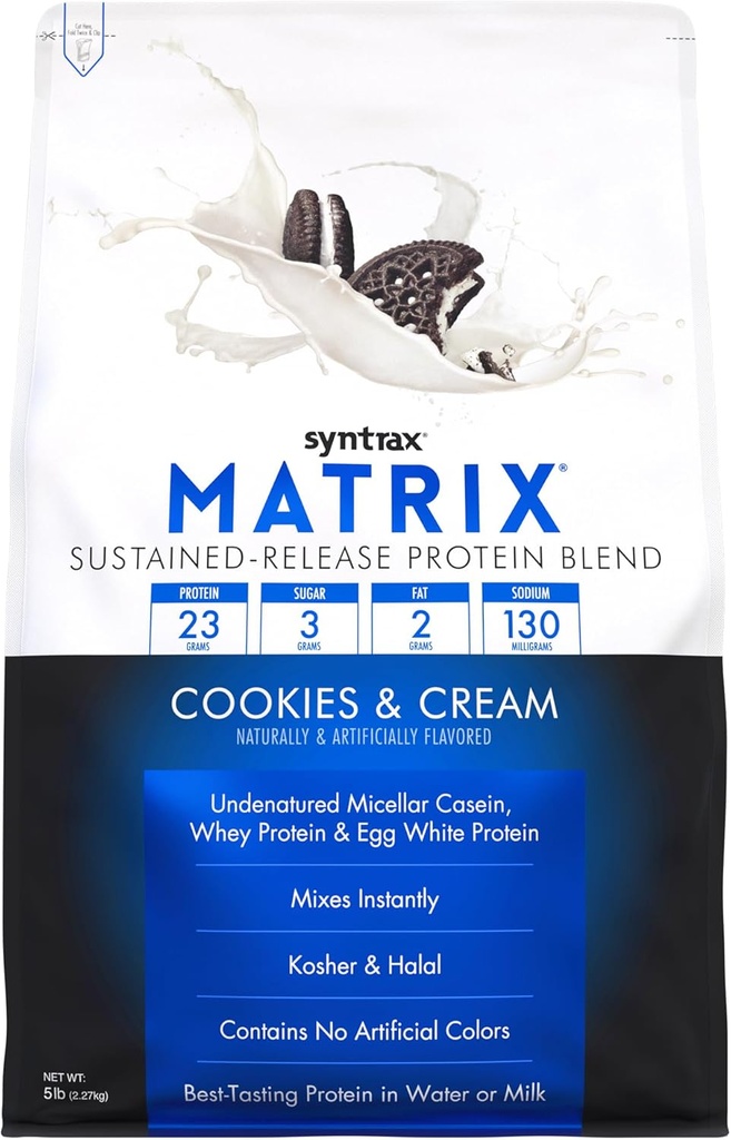 Syntrax Nutrition Matrix - Sustained-Release Protein Blend, Cookies & Cream 5 lbs. Real Cookie Pieces