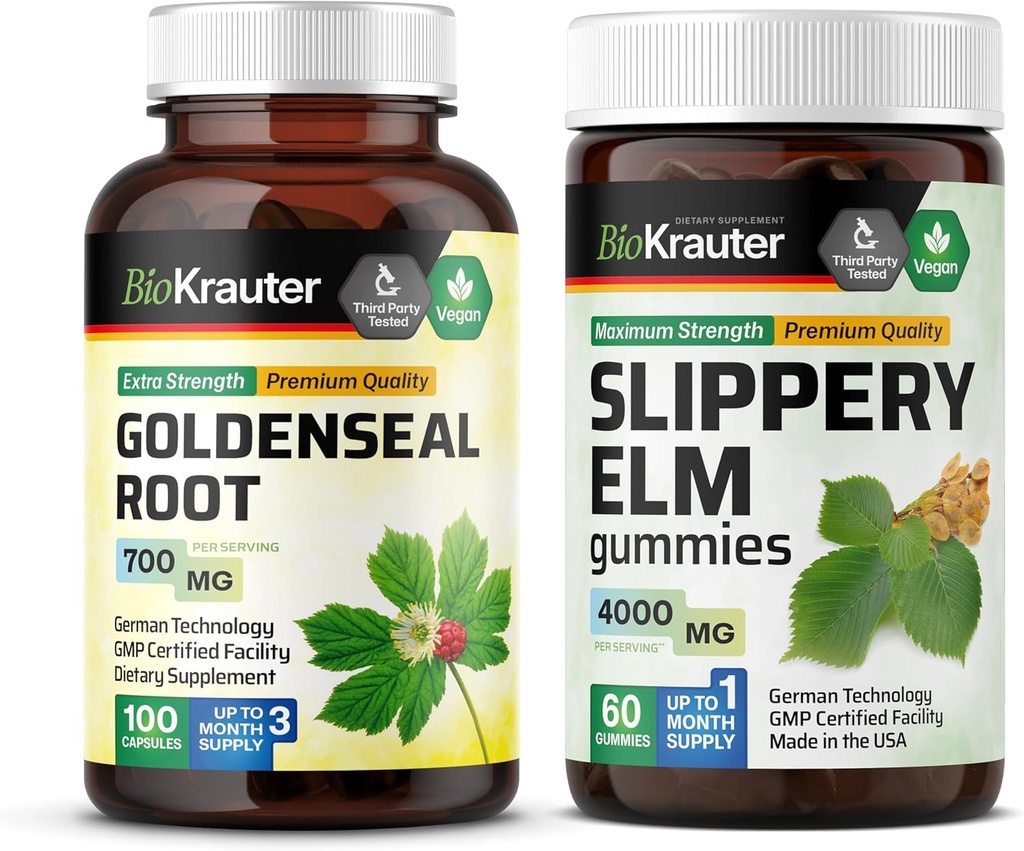 BIO KRAUTER Goldenseal 100 Capsules & Slippery Elm 60 Gummies
