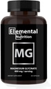 Magnesium Glycinate - 400 mg per Capsule, Pure Magnesium with Serving Size 2, Serving Per Container 30, Complexed with Glycine for Maximal Absorption in a Black Jar