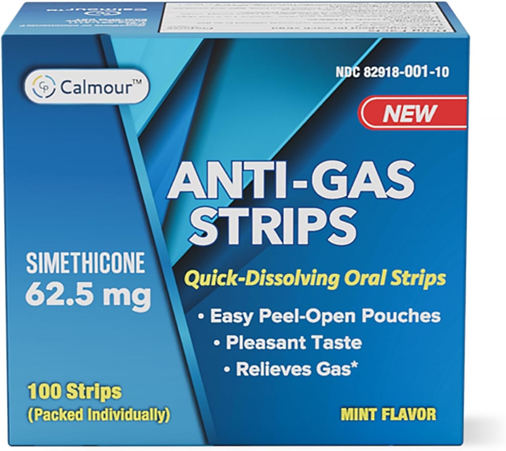 Anti Gas Relief 100 Strips | Mint Flavor Oral Dissolvable Anti Bloating Relief Strips | Rapid Gas Relief for Adults | Effective Bloating Relief for Women | Simethicone Anti Bloating for Women
