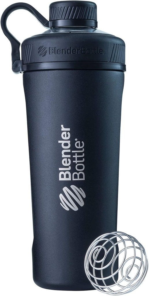 BlenderBottle Radian Shaker Cup Insulated Stainless Steel Water Bottle with Wire Whisk, 26-Ounce, Matte Black