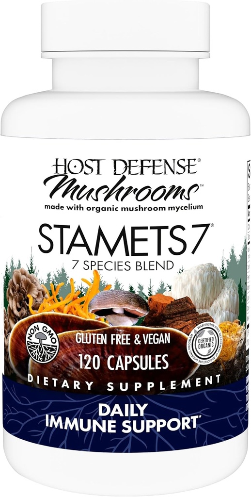 Host Defense Stamets 7-7 Species Blend - Mushroom Supplement for Immune Support - Includes Royal Sun Blazei, Cordyceps, Reishi, Maitake, Lion's Mane, Chaga & Mesima - 120 Capsules (60 Servings)*