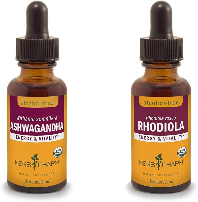 Herb Pharm Ashwagandha & Rhodiola Extracts for Energy, Vitality, Endurance & Stamina, 1 Oz Each
