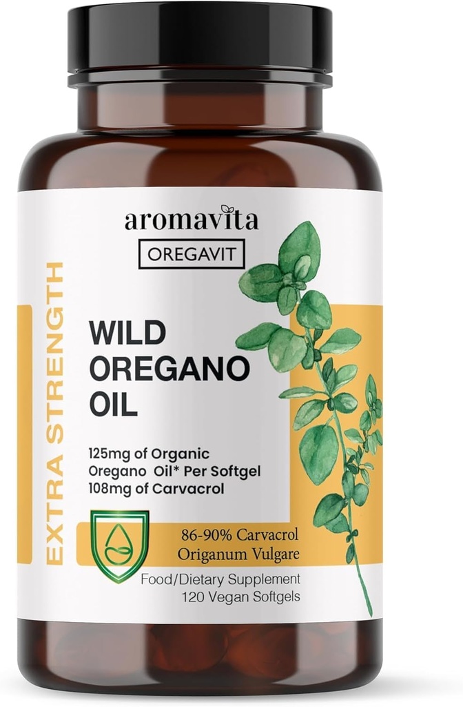 Vegan Wild Oregano Oil Capsules Organic, 86-90% Carvacrol - 125mg Oil of Oregano per Softgel - Immune and Digestive Support, Natural Antioxidant, Vegan, Non GMO, 120 Capsules