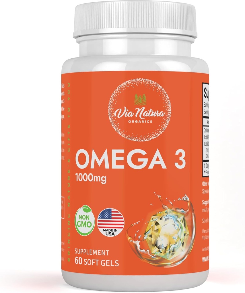 Omega 3 | 1000mg | Fish Oil | Fatty acids | EPA & DHA | Non-GMO | 60 Softgels