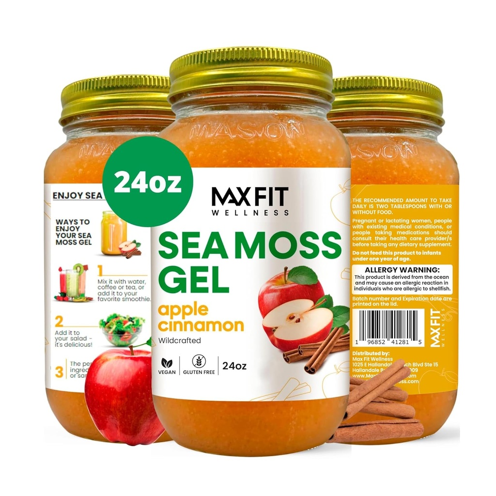 Sea Moss Gel Raw (12 Flavors) 24oz Wildсrafted Gold Sea Moss Gel from Saint Lucia | 92 Vitamins and Minerals | Pure Raw+Non-GMO | Vegan Superfood