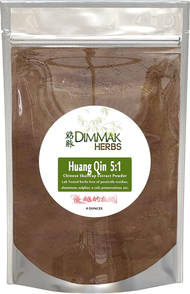 Dimmak Herbs Organic Scutellaria Baicalensis Chinese Skullcap Root (Huang Qin) 5:1 Extract Powder | Lab Tested Premium Chinese Herb Radix Scutellariae Powder in Potent Extract Form - 4oz (112g)