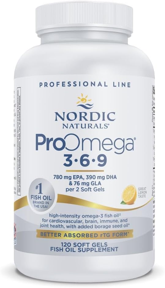 Nordic Naturals ProOmega 3-6-9, Lemon Flavor - 120 Soft Gels -1360 mg Omega-3 - EPA & DHA with Added GLA - Healthy Skin, Cognition, Positive Mood - Non-GMO - 60 Servings