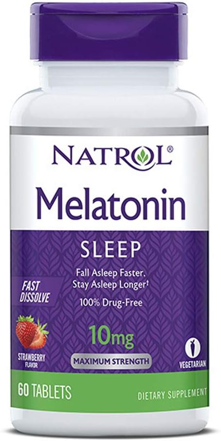 Natrol Melatonin Sleep Maximum Strength fast dissolve Strawberry flavor 10 mg 60 Tablets (Pack of 2)