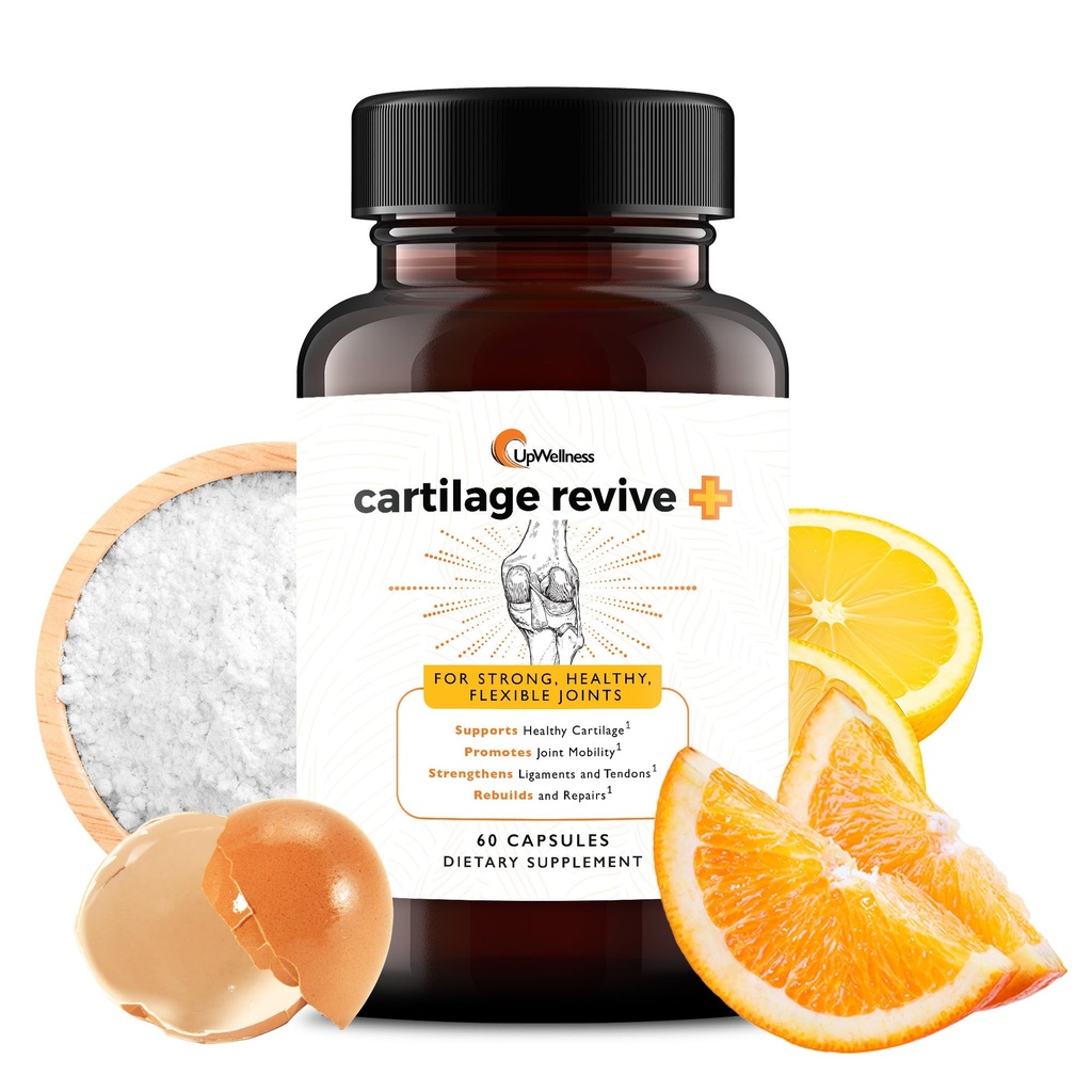 UpWellness Cartilage Revive + Joint Support Supplement for Men and Women with Type II Collagen for Joints - D-Glucosamine Sulfate, MSM, Vitamin D3, Vitamin C and More - 60 Capsules