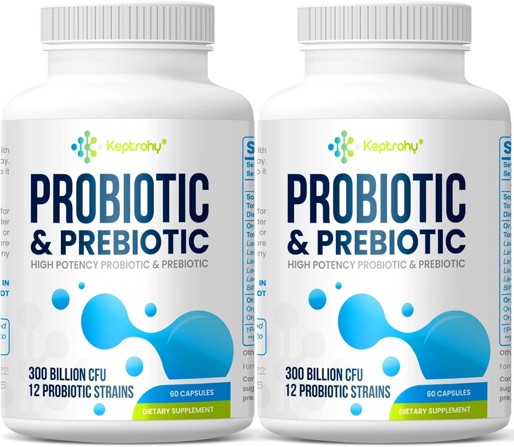 Probiotics for Women & Men, 300 Billion CFU Probiotics from 12 Strains + Organic Prebiotics Blend for Daily Digestive, Immune, Gut, Bloating, Gut Health for Women & Men, Shelf Stable - 120 Capsules