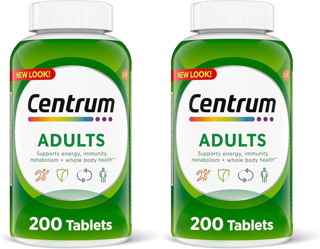 Centrum Adult Multivitamin/Multimineral Supplement with Antioxidants, Zinc, Vitamin D3 and B Vitamins, Gluten Free, Non-GMO Ingredients - 200 Count (Pack of 2)