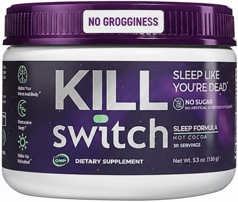 Killswitch Sleep Aid for Adults – Fall Asleep Fast & Wake Refreshed, Sugar-Free Hot Chocolate Supplement - Magnesium, Tart Cherry, L-Theanine & More for Restful Sleep, 30 Servings, Made in USA
