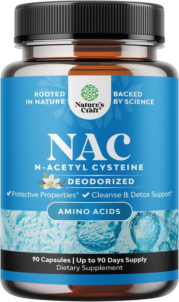 NAC Supplement N-Acetyl Cysteine with Vanilla - Detox N-Acetylcysteine Supplement for Lung Health & Respiratory Function, Liver & Kidneys Detox & Cleanse - Amino NAC Capsules for Adults - 90 Ct