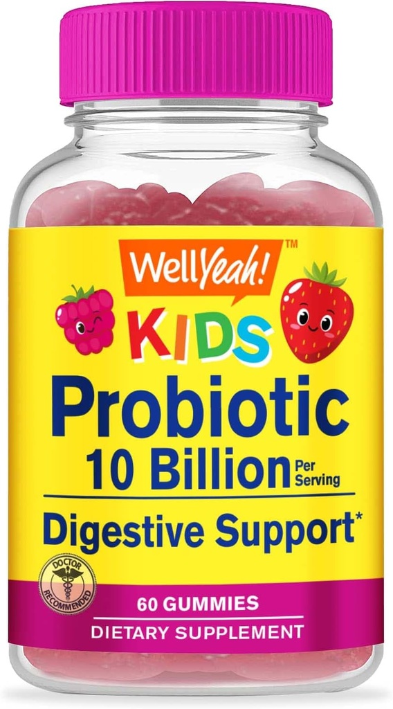 WellYeah Probiotics for Kids Gummies -10 Billion CFU - for Gut Health, Immune Health and Digestive Support - Berry Flavor Chewable Supplement - Vegan, Non GMO, Gluten Free Kids Probiotic -60 Gummies