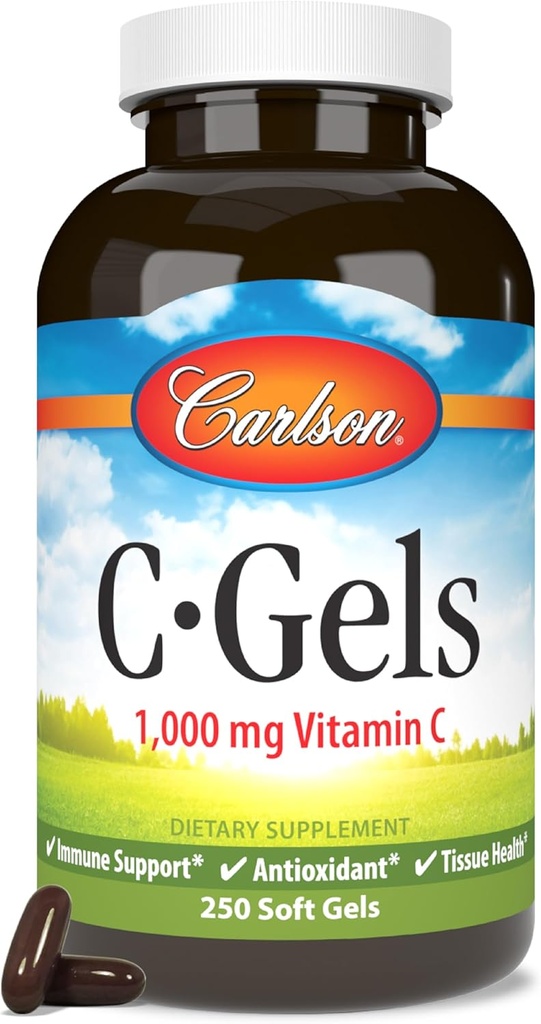 Carlson - C-Gels, 1000mg, Vitamin C Softgels, Immune Support & Heart Health, Vitamin C Softgels, Antioxidant, Vitamin C Supplement, 250 Softgels