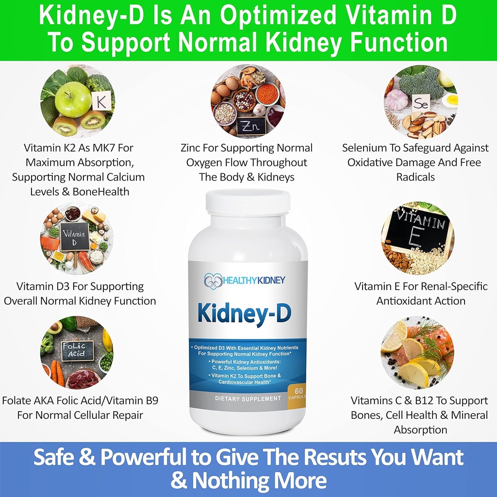 Kidney Restore & Kidney-D 2-Pack Capsules for Kidney Support with Optimized Vitamin D Antioxidants, Kidney Probiotics, Sodium Bicarbonate for Kidney Cleansing